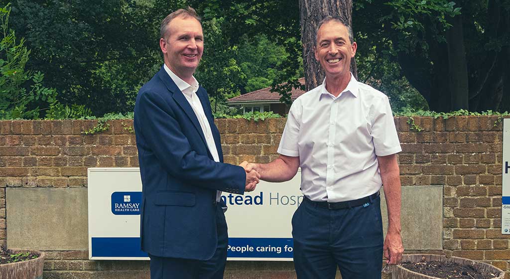 Creative Car Park CEO Stuart Cummings (left), pictured with Nick Stevens, manager at Ramsay Health Care Ashtead Hospital.