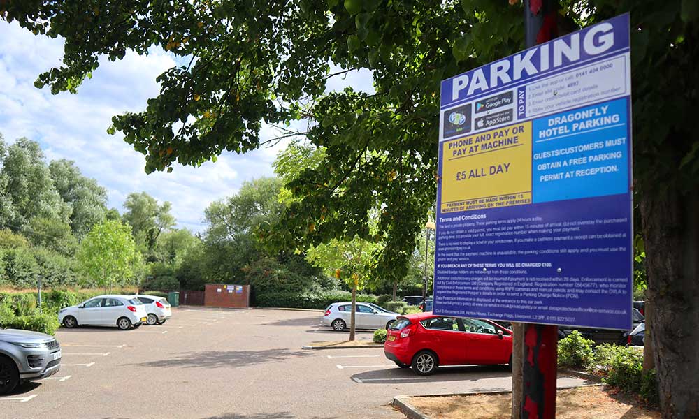 Car park with prominent signage